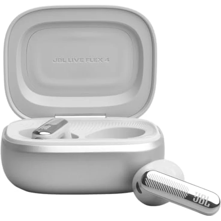 JBL Live Flex 4, Kabellose Noise-Cancelling-Ohrhörer mit Hi-Res Audio, Smart Charging Case, 50 Std. Akkulaufzeit, IP54 wasserdicht, Silber – Bild 5