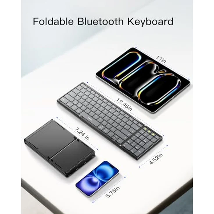 Inateck Faltbare Kabellose Tastatur Nomad N0135, Bluetooth-Tastatur mit Nummernblock, Multi-Device Verbindung, Tragbares Design, Smart AI Funktion, für iPad/iPhone/Android/Windows, mit Ständer – Bild 2