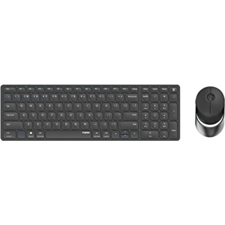 Rapoo 9750M kabelloses Tastatur-Maus Set Wireless Deskset 1600 DPI Sensor wiederaufladbarer Akku flaches Aluminium Design DE-Layout QWERTZ PC & Mac - dunkelgrau