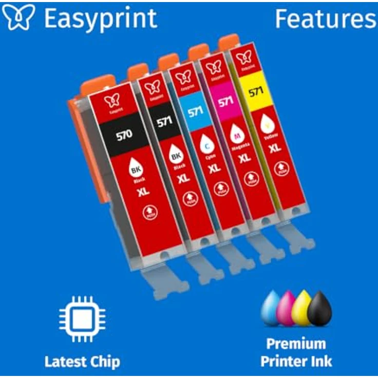 Easyprint Tintenpatrone PGI 570 XL / CLI 571 XL, 6-tlg. Multipack in Schwarz, Cyan, Magenta, Gelb, hohe Seitenleistung und brillante Druckqualität – Bild 4