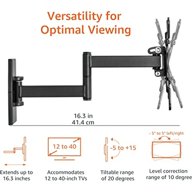 Amazon Basics TV-Wandhalterung mit voller Bewegung, für 12-Zoll (30,5 cm)- bis 40-Zoll (101,6 cm) Fernseher und VESA 200 x 200 – Bild 5