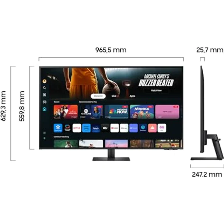Samsung M70D Smart Monitor, 43 Zoll, 4K AI Upscaling, UHD, 60 Hz, Entertainment und Gaming Hub, Lautsprecher, Smart TV Apps, LS43DM702UUXEN - schwarz – Bild 2