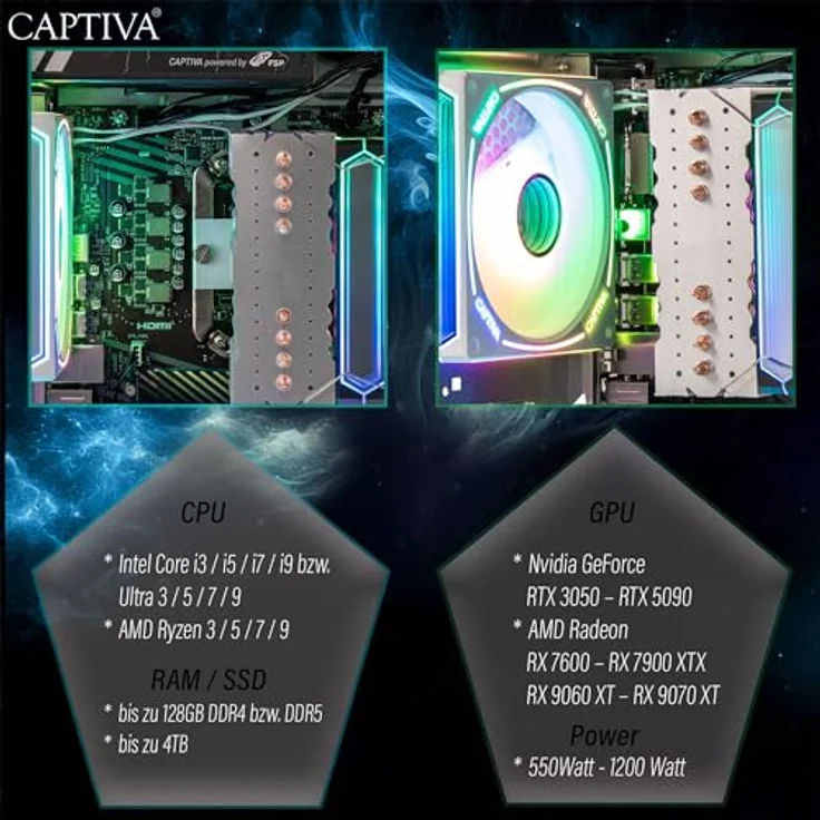 Captiva PC Advanced Gaming I95-894, Desktop-PC mit Intel i5-14400F, NVIDIA RTX 5060 8GB, 1TB SSD, 32GB RAM, WLAN, weiß, ohne OS – Bild 7