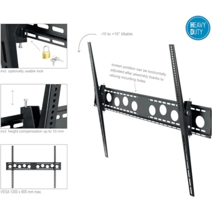 Hagor WH 120 T - HD, 75 - 130“ / 191 - , max. (Wand, 130", 125 kg), TV Wandhalterung, Schwarz, neigbar – Bild 4