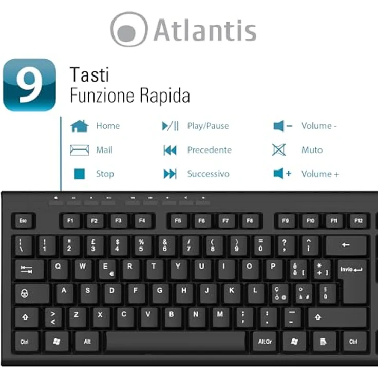 Atlantis Land P013-AX280G+M, Kabelloses QWERTY Tastatur- und Maus-Set, Volle Größe, Schwarz, RF Wireless, 1200 dpi Sensor – Bild 4