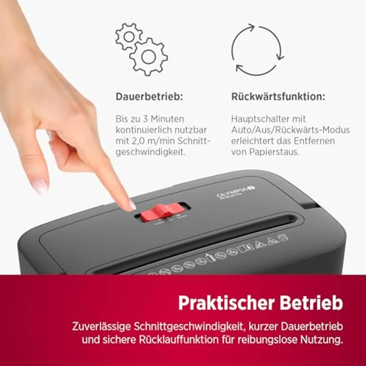 OLYMPIA PS 53 CC Pro Aktenvernichter, Partikelschnitt P-4, 4 x 38 mm, geeignet für bis zu 6 Blatt, schwarz mit 15,0 l Auffangbehälter – Bild 5