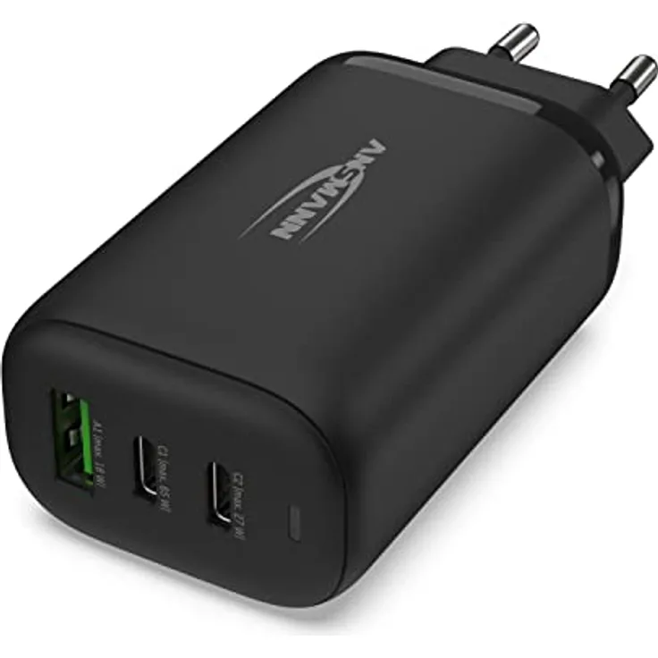 Ansmann 3-Port USB Charger 65 W - Quick Charge 3.0 Power Delivery Profil 4 superschnelles Ladegerät mit intelligenter Ladesteuerung für Laptop, Smartphone, Tablet, Go Pro, etc.