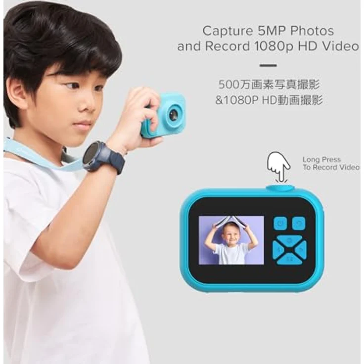 OAXIS myFirst Camera 10 - Digitale Minikamera für Jungen Mädchen Alter 4-19 Jahre 5MP Video Foto Unterstützung 32GB Speicherkarte, kommt mit Stativschraubenadapter Geeignet für Geburtstagsgeschenk (Blau) – Bild 3