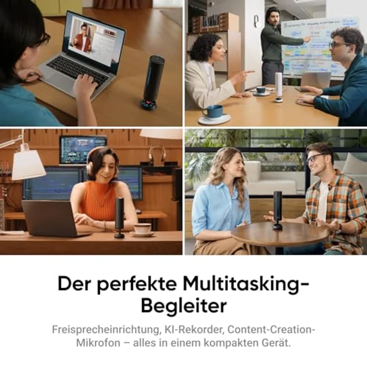 Insta360 Wave Graphitschwarz, KI-Freisprecheinrichtung mit 8 Noise-Cancelling-Mikrofonen, Bluetooth, KI-Transkription in 99 Sprachen, 32 GB Speicher, Meeting-Assistent – Bild 2