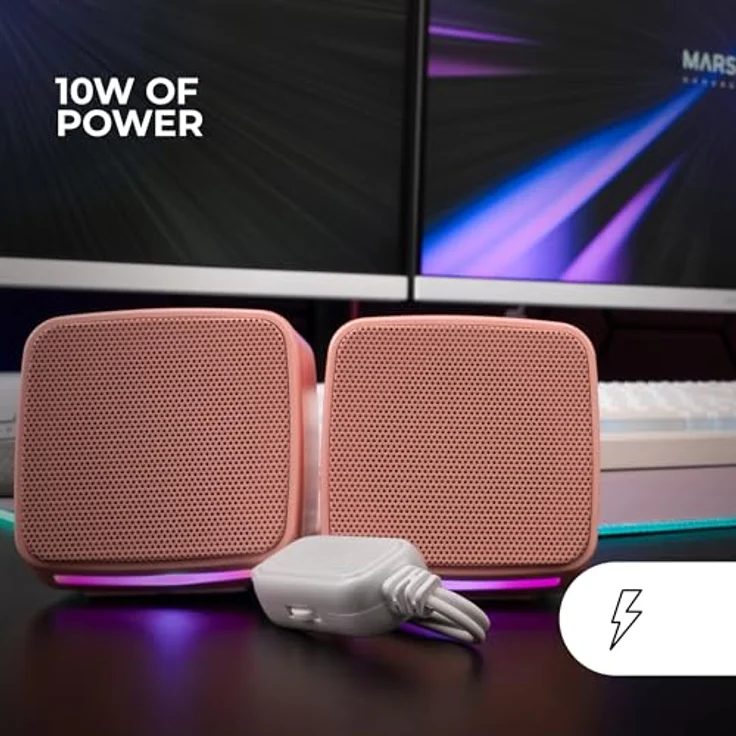 Mars Gaming MS-PRO, Kompakte 10W PC-Lautsprecher mit dynamischer RGB Flow Beleuchtung, Kontrollbox und 3,5mm Klinkeneingang, rosa – Bild 2