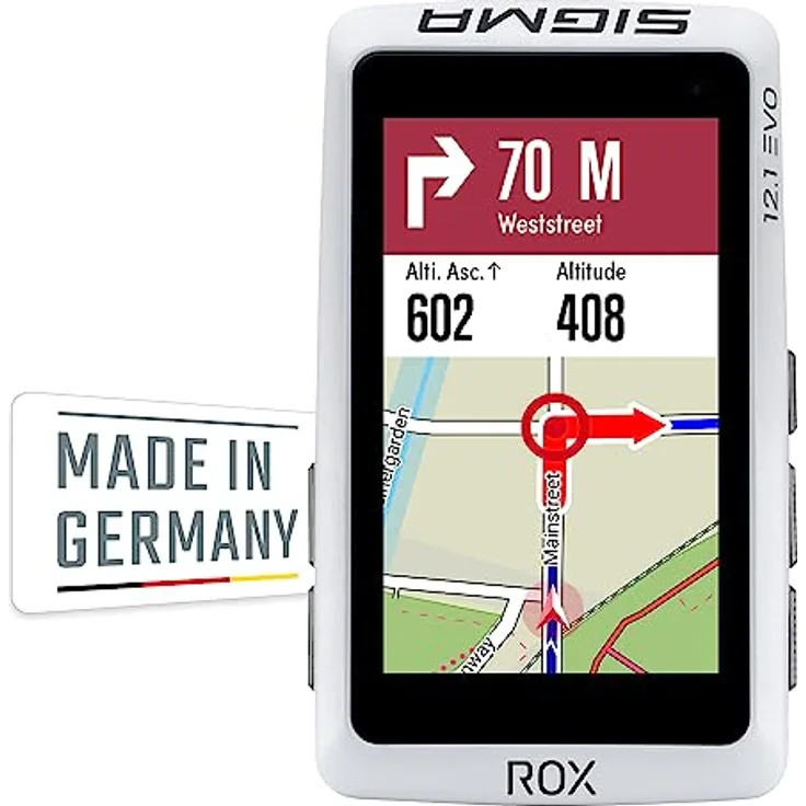 Sigma GPS Fahrradcomputer - Rox 12.1 Evo Basic Set, White, Bluetooth, GPS, GLONASS
