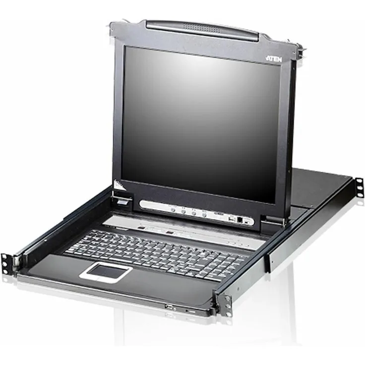 Aten CL5716M FR KVM Switch 16-Port 17"-LCD mit PS/2-USB VGA, ausziehbares Slideaway-Gehäuse, Schwarz