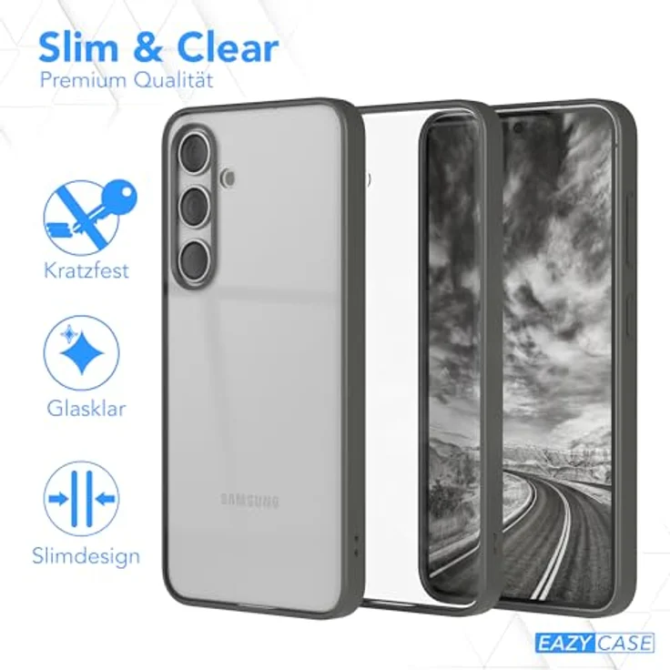EAZY CASE Clear Hybrid Bumper Hülle für Samsung Galaxy S24, Ultra Aufprallschutz, stoßfest, kratzfest, dünn mit Kameraschutz, anthrazit grau – Bild 5