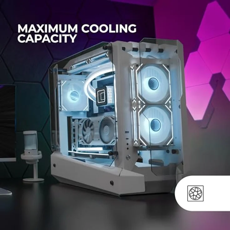 Mars Gaming MC-Edge ATX Gaming Gehäuse, Open Air Design mit dreifach gehärtetem Glas, USB-C und USB 3.0, Weiß – Bild 4