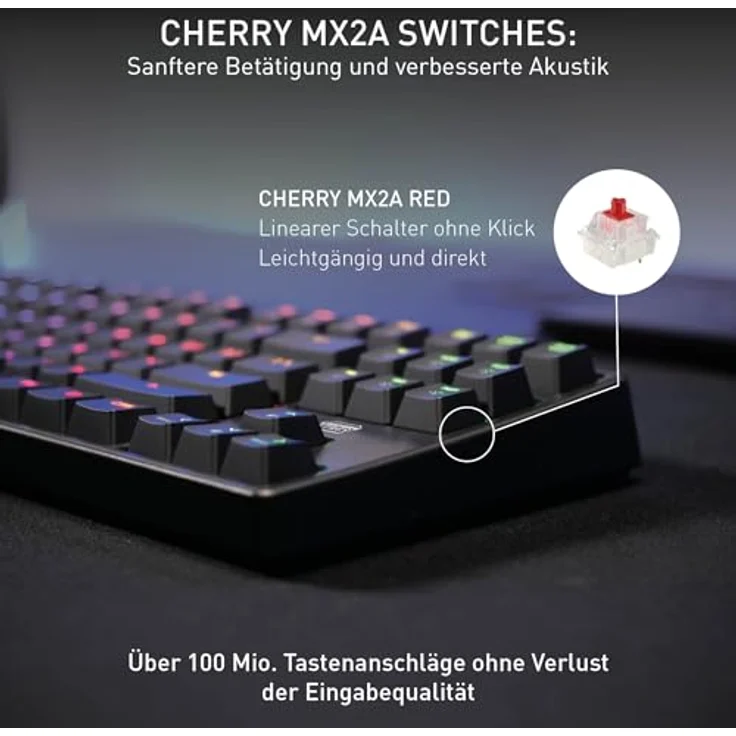 CHERRY XTRFY K4V2 TKL, Kabelgebundene Gaming-Tastatur mit RGB-Beleuchtung, Mechanische MX2A RED Switches, Pan-Nordisches Layout (QWERTY), Schwarz – Bild 3