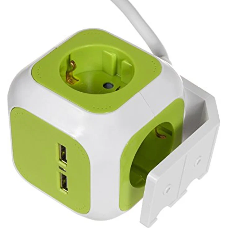 Green Blue GB118G MagicCube 4-fach Steckdosenwürfel mit 2 USB-Anschlüssen Ladegerät Mehrfachsteckdose mit Kinderschutz 1,4m (1) – Bild 5