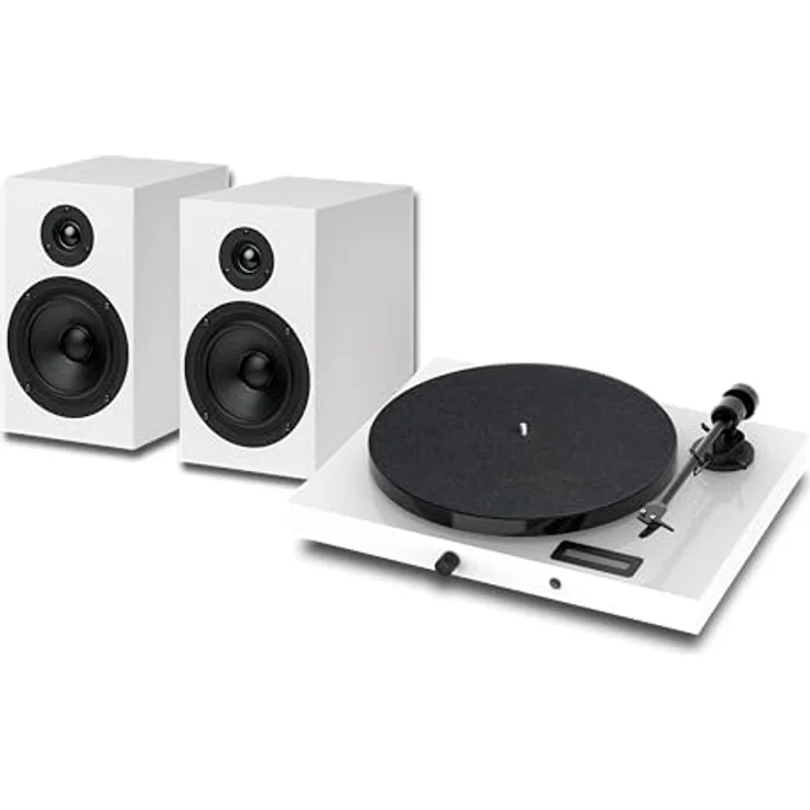 Pro-Ject Juke Box E1 HiFi Set, Audiophiles Plattenspielersystem mit Lautsprechern, BT Streaming, Line Input, Fernbedienung (Weiß) – Bild 1
