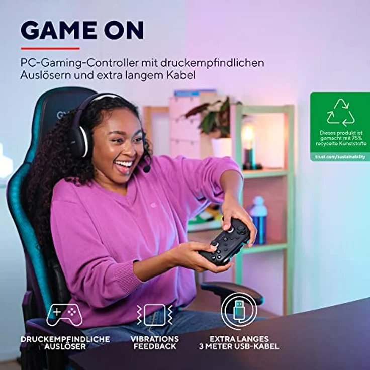Trust Gaming GXT 542 Muta PC & Nintendo Switch Controller Kabellos, Bluetooth/RF/USB, 75% Recycelten Materialien, Aufladbare Batterie, Wireless Gamepad für Computer, Switch OLED/Lite, Android – Bild 2