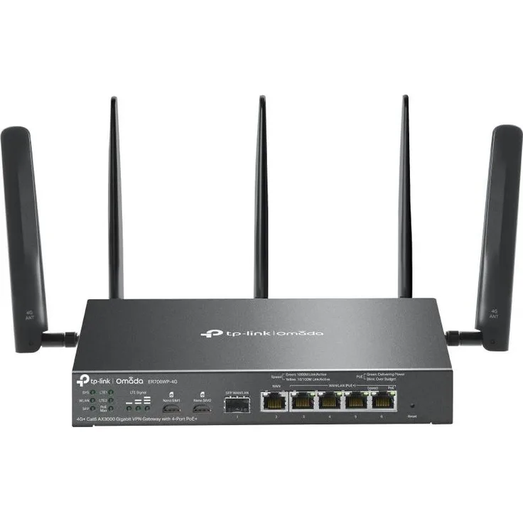TP-Link Omada 4G+ Cat6 AX3000 Gigabit VPN Gateway, Router mit 4-Port PoE+, Schwarz