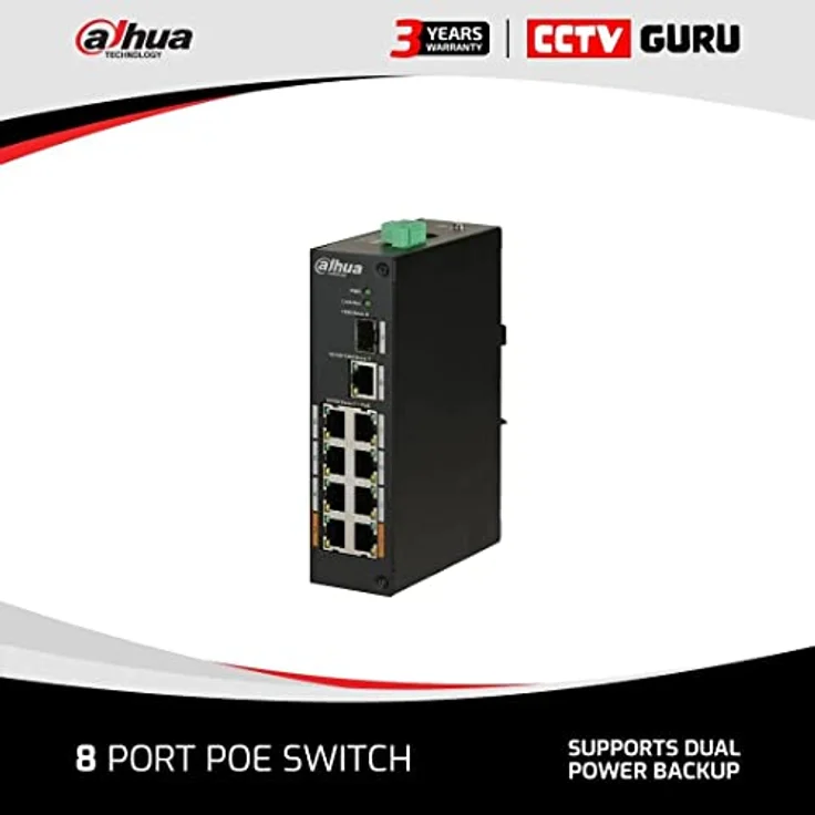 Dahua INDUSTRIE-SCHALTER PFS3110-8ET-96-V2 (9 Ports), Schwarz, Unmanaged Switch mit 7,6 Gbit/s und Power over Ethernet (PoE) – Bild 2