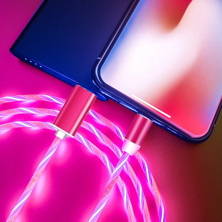 Kevin Frotscher Universal 3-in-1 magnetisches Ladekabel mit 3 Adaptern für iPhone, Samsung, Huawei, 1 Meter rot mit LED-Licht