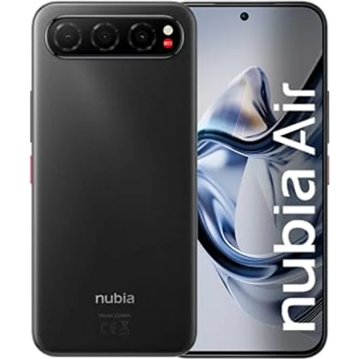 ZTE Nubia Air, 5G Smartphone mit 6,9 Zoll AMOLED-Display FHD+ 120 Hz, 20 GB RAM, 256 GB ROM, wasserdicht IP69, Android 15, Schwarz