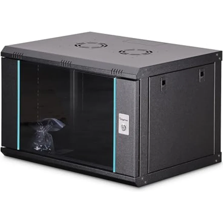 DIGITUS Netzwerkschrank 19-Zoll Rack 7HE, unmontiert, Wandmontage, 450 mm Tiefe, Glastür, Dynamic-N Serie, Schwarz, 60 kg Traglast – Bild 1