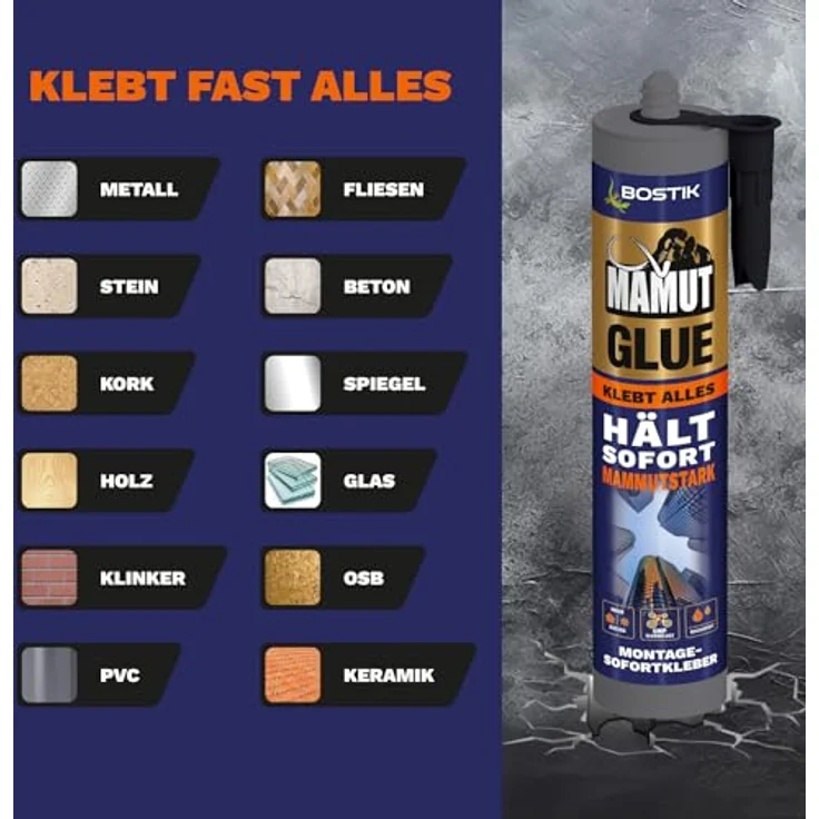 BOSTIK MAMUT GLUE Weiß - Hybrid-Universalklebstoff, Flexibler Montage-Sofortkleber auf Alle Materialien, Für Innen und Außen sowie unter Wasser und unter Extremsten Witterungsbedingungen, 450g – Bild 5