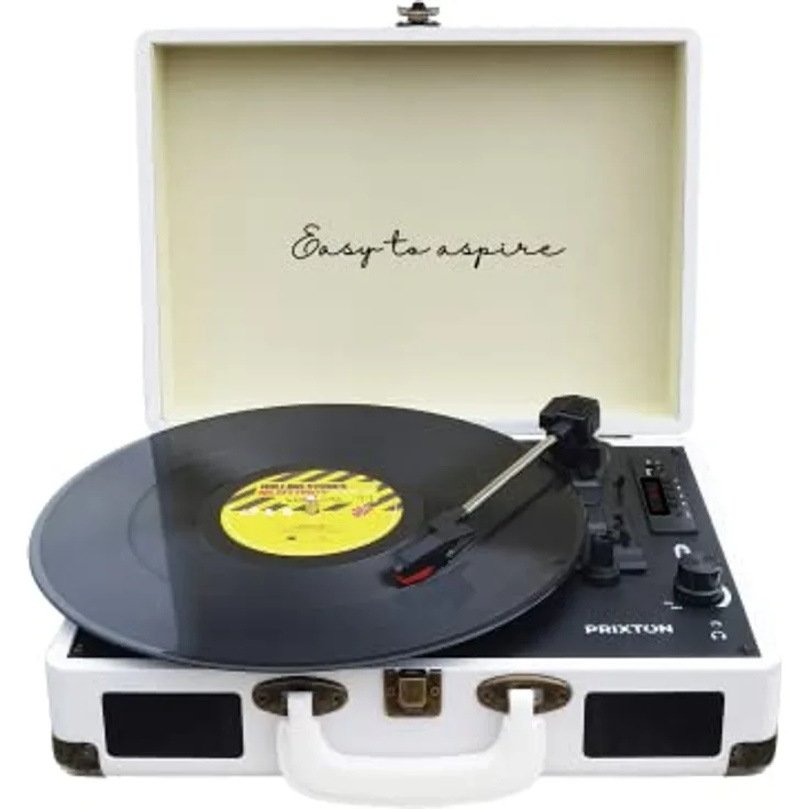 PRIXTON - VC400 Vintage-Vinyl-Plattenspieler - Vinyl-Player & Konverter über Bluetooth & USB - 2 eingebaute Lautsprecher - Weiß