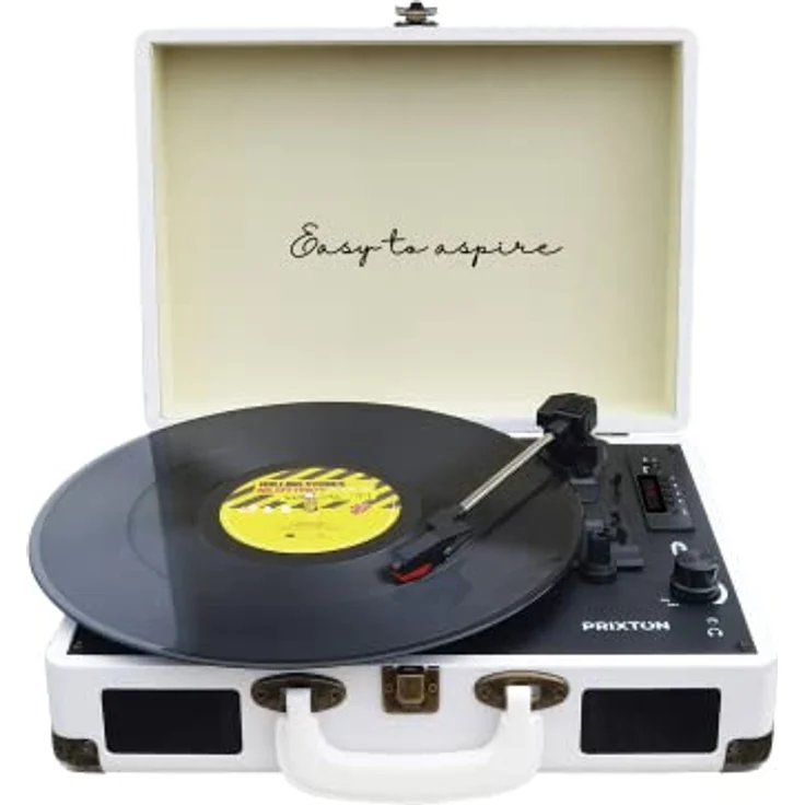PRIXTON - VC400 Vintage-Vinyl-Plattenspieler - Vinyl-Player & Konverter über Bluetooth & USB - 2 eingebaute Lautsprecher - Weiß – Bild 1