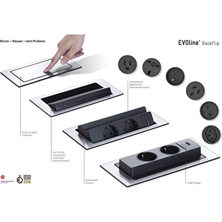 Schulte Steckdose EVOLINE Backflip Glas schwarz, 2 Steckdosen, 1 USB Typ C – Bild 9