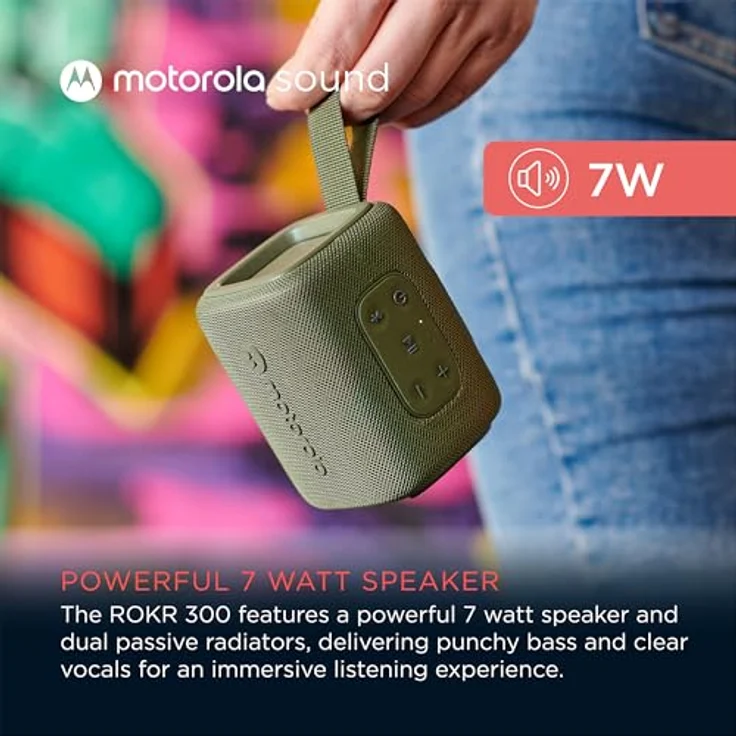 Motorola Sound ROKR 300, Tragbarer Bluetooth 5.3-Lautsprecher mit 7 W, IP67 wasser- und staubbeständig, 12 Stunden Akkulaufzeit, Grün – Bild 3