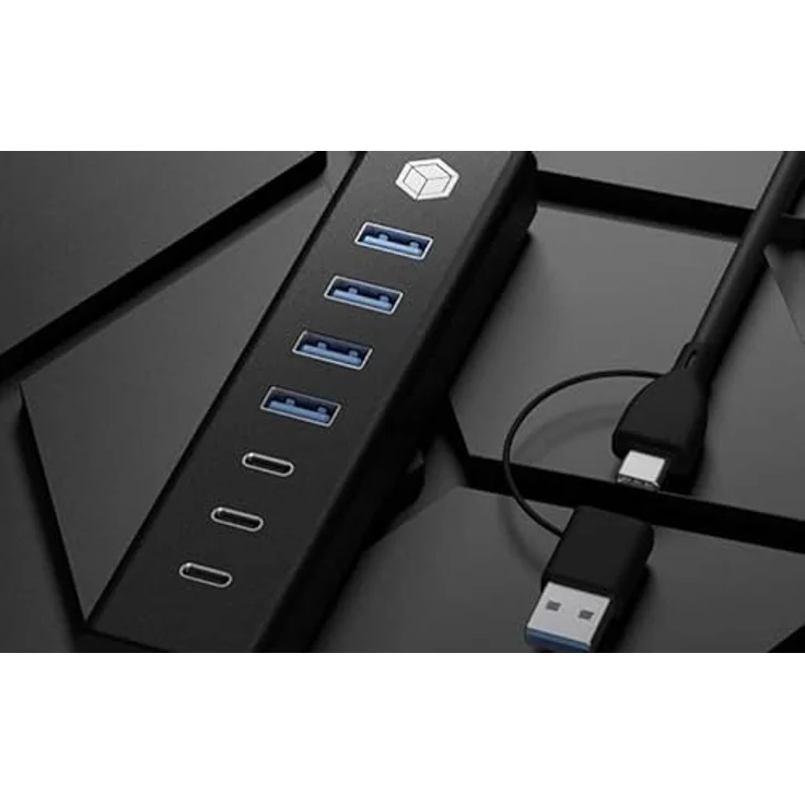 ICY BOX IB-HUB1737-C3, 7-Port USB-Hub mit 4x USB 3.2 Gen 1 Type-A und 3x USB-C, Aluminiumgehäuse in Schwarz, bis zu 5 Gbps Datenübertragung – Bild 6