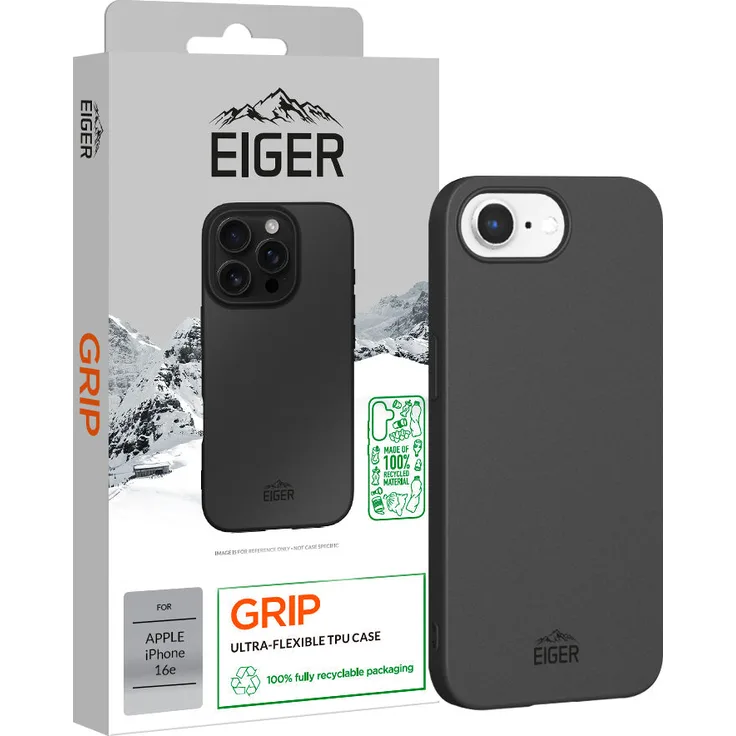 Eiger EGCA00724, Cover für Apple iPhone 16e, 40,8 cm (16.1"), Schwarz, schutzresistent und aus recyceltem TPU
