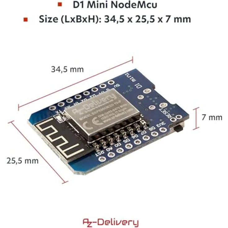 AZDelivery D1 Mini NodeMcu Lua ESP8266 ESP-12E WLAN WIFI Internet Module Entwicklungsboard für Arduino, 100% kompatibel mit WeMos D1 Mini – Bild 4