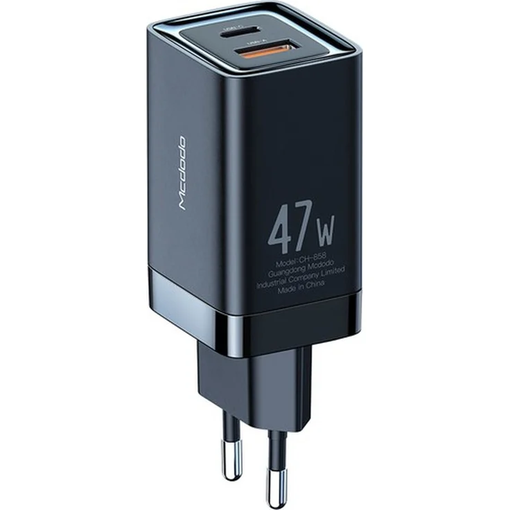 MCDODO Mcdodo 47W GaN Wandladegerät 1x PD USB-C (Typ-C) 1x USB Anschluss Handy-Ladegerät Schnell-Ladegerät schwarz, mit 47W Leistung und 8 speziellen Schutztechnologien