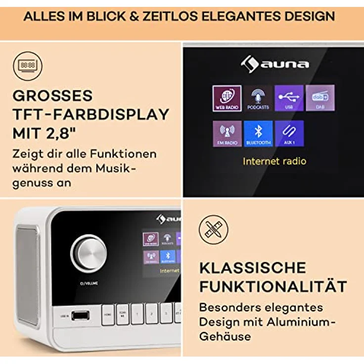 Auna Radio für Küche & Bad, Aufladbares DAB-Radio mit Bluetooth, Retro-Design, 5h Betrieb, Schwarz – Bild 5