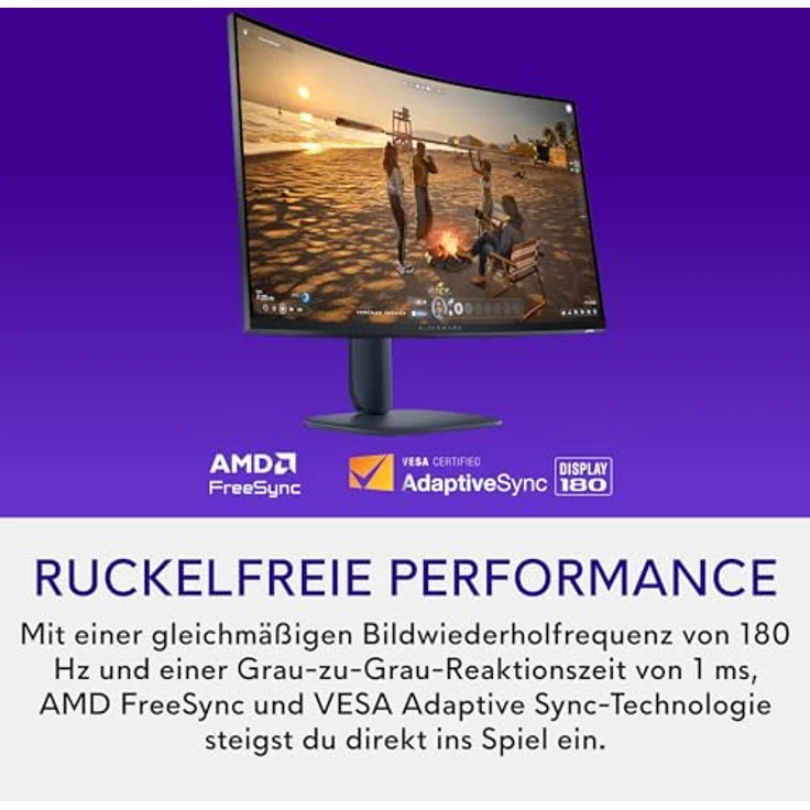 Alienware AW3225DM Gaming-Monitor 32" Gebogen 1500R QHD 2560x1440 HDR 400 VA-Panel 180 Hz 1 ms AMD FreeSync Premium VESA AdaptiveSync 2X HDMI 1x DisplayPort 3 Jahre Garantie – Schwarz – Bild 4