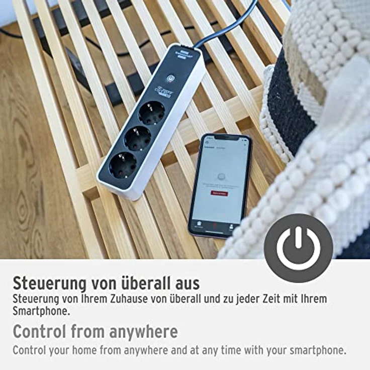 brennenstuhlConnect Ecolor WLAN Steckdosenleiste - Intelligente Steckerleiste 3fach (2.4 GHz WiFi, kompatibel mit Alexa und Google Assistant, kostenfreie App, 1,5m Kabel) weiß-schwarz – Bild 4