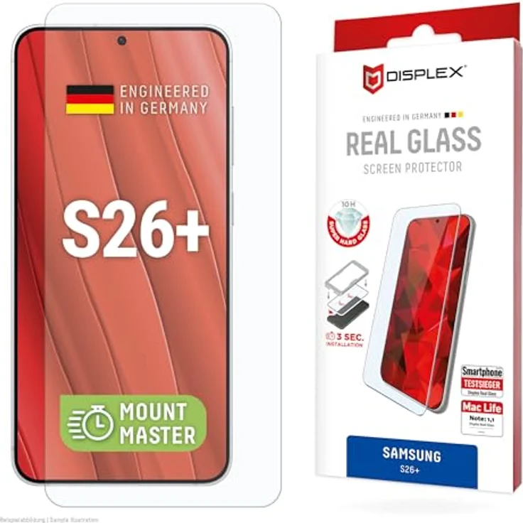 Displex Real Glass MountMaster für Samsung Galaxy S26+, extrem kratzresistent, tempered Glass 10H, blasenfreie Applikation, Ultra HD Transparenz, Anti-Fingerprint-Coating – Bild 5
