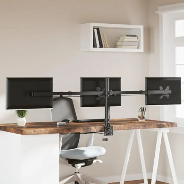vidaXL Tischhalterung, Verstellbar Monitorhalterung mit C-Klemme, Bildschirmhalterung für 3 Monitore, Monitorständer Halterung, VESA 75/100 mm, Schwarz Stahl – Bild 3