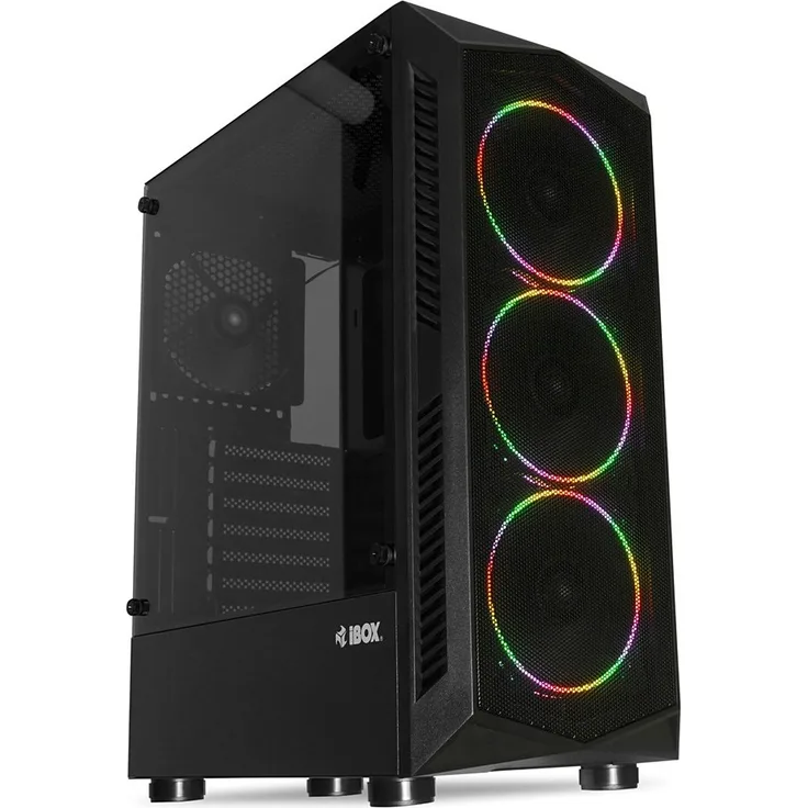 iBox LUPUS 27 Midi-Tower-ATX-Gehäuse, schwarz, mit RGB-Beleuchtung, gehärtetem Glas, 7 Erweiterungssteckplätzen, für Gaming, 6 Lüfter unterstützend