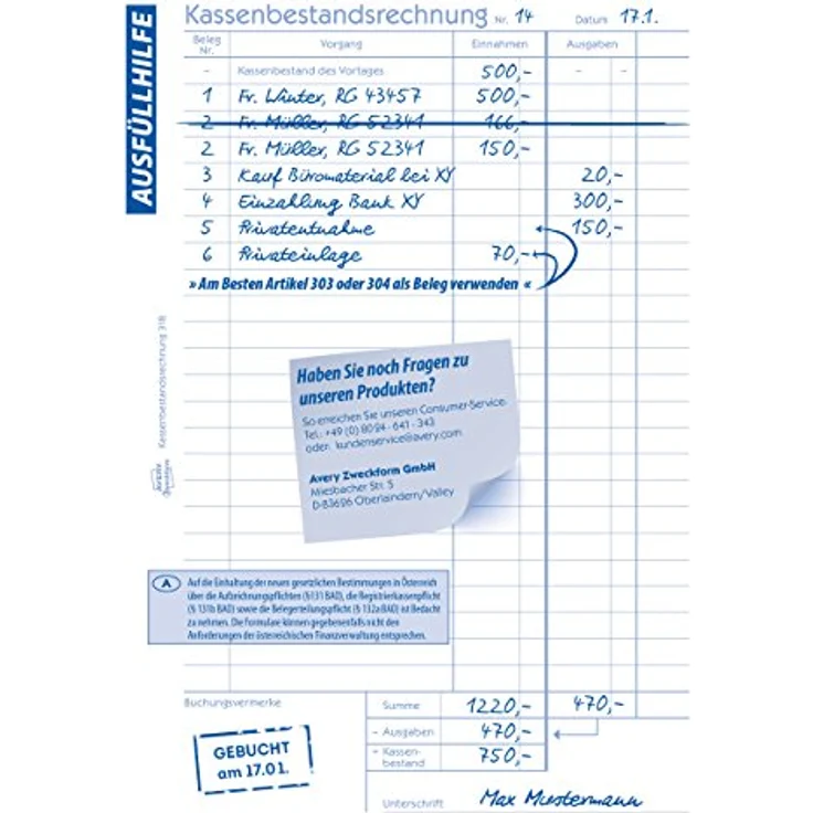 Avery Zweckform 318 Kassenbericht A5 50 Blatt – Bild 3