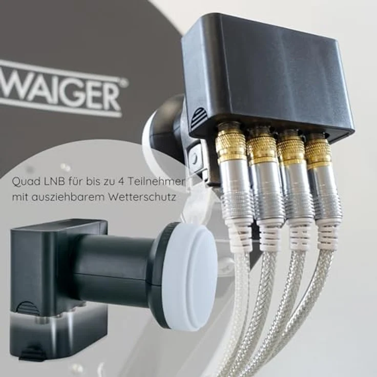 Schwaiger Satellitenanlage Set, Anthrazit Stahl, 75 cm Offset Antenne mit Quad LNB für 4 Teilnehmer – Bild 4