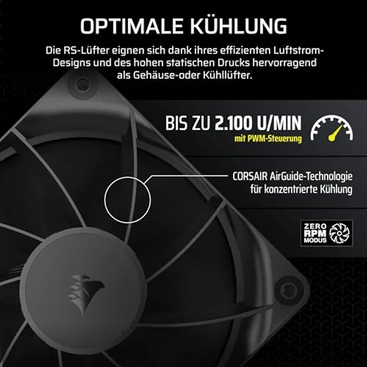 CORSAIR RS120 120mm PWM-Lüfter – Daisy-Chain-Verbindung – Geräuscharm – Magnetisches Dome-Lager – Dreierpack – Schwarz – Bild 4