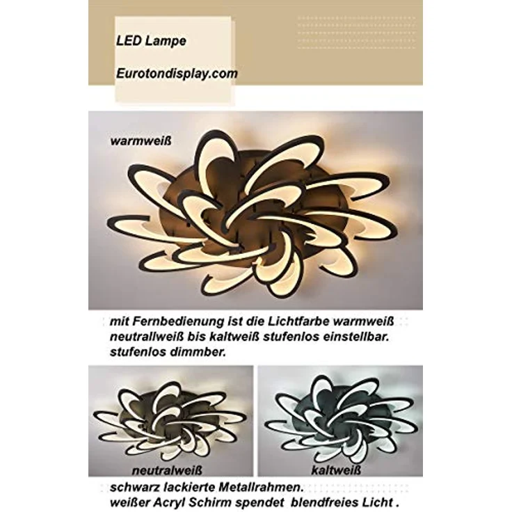 Eurotondisplay LED Deckenleuchte 2127Black-15 Ø 115 mit Fernbedienung, Lichtfarbe/Helligkeit einstellbar, Acryl-Schirm, schwarz lackierter Metallrahmen – Bild 2