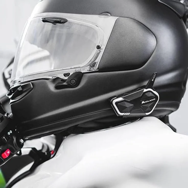Midland C1585.01, Motorradintercom mit MESH- und Bluetooth-Technologie, wasserdicht IPX6, Reichweite 2000 m, 23 h Akkulaufzeit, Schwarz, Weiß – Bild 9