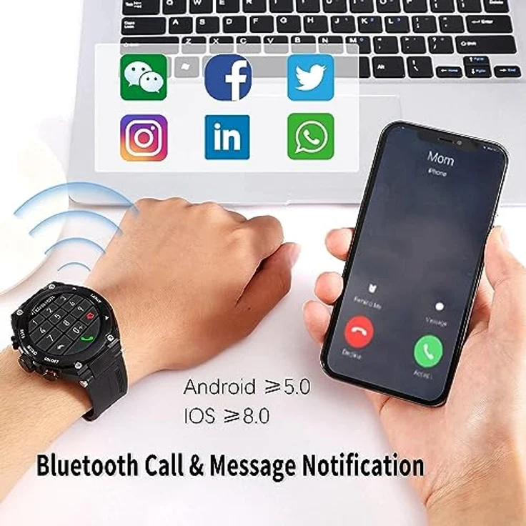 CISIYOO 2 in 1 Smart Watch mit Kopfhörer, intelligente Uhr mit integriertem Bluetooth, Lautsprecher, Fitness-Tracker, Lautsprecher, Aufnahme, Körperthermometer – Bild 4