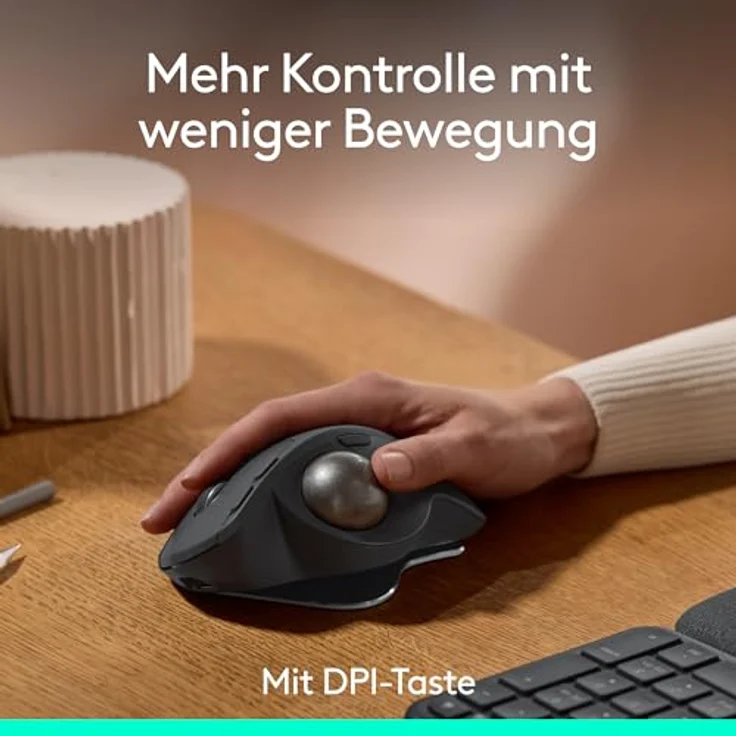 Logitech MX Ergo S Advanced kabellose Trackball-Maus, ergonomische Maus mit schnellem USB-C Laden, Bluetooth und verschlüsseltem Dongle, 6 programmierbare Tasten - Graphit – Bild 2