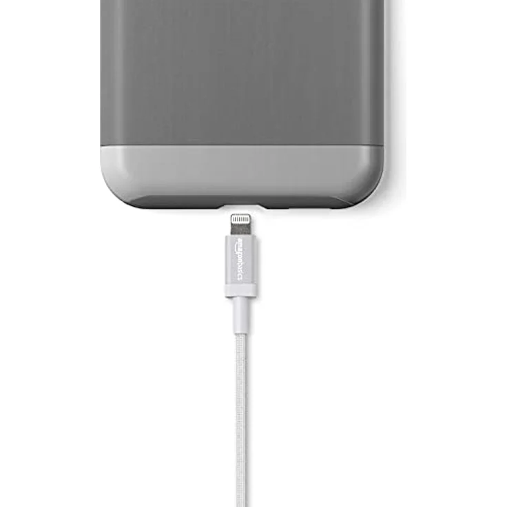 AmazonBasics – Verbindungskabel Lightning auf USB-A, Nylon-umflochten, MFi-zertifiziertes Ladekabel für iPhone, silberfarben, 1,82 m – Bild 4